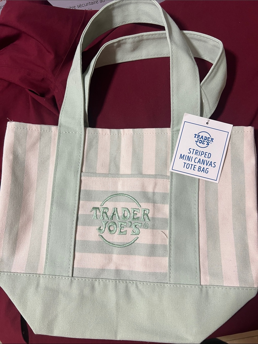 Mint Stripe Canvas Tote Bag